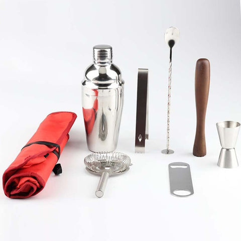 Set di strumenti per shaker per cocktail per vino 8 in 1 in acciaio inossidabile con borsa in tessuto, capacità: 350 ml, 350ml
