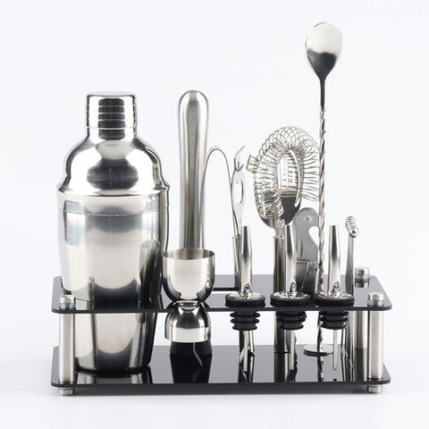 Set di strumenti per shaker per cocktail 18 in 1 con supporto in acrilico, capacità: 750 ml, 750ml