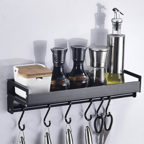 Portaoggetti da parete multifunzione da cucina, 40 cm, con 6 ganci, per riporre i condimenti, 40cm 6 Hooks(Black)