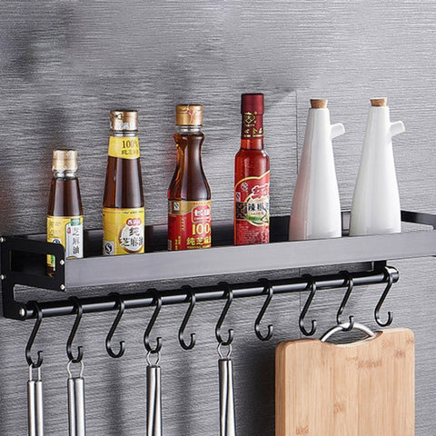 Portaoggetti da parete multifunzione da cucina, 50 cm, con 8 ganci, per riporre i condimenti, 50cm 8 Hooks (Black)