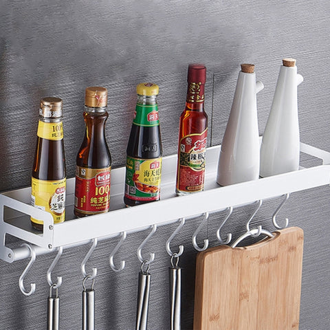 Portaoggetti da parete multifunzione da cucina, 50 cm, con 8 ganci, per riporre i condimenti, 50cm 8 Hooks (Silver)