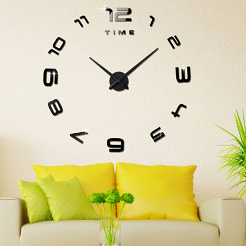 Decorazione della camera da letto Home Office Moderno senza cornice Grande numero Adesivo da parete a specchio 3D fai da te Orologio silenzioso, Dimensioni: 100 * 100 cm, 3M007 (Nero), 3M007 (Argento)