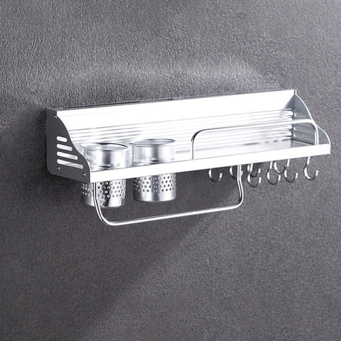 Rack di stoccaggio porta condimenti con bordo in plastica a parete senza punzonatura da cucina multifunzione da 50 cm 2 tazze 8 ganci, 50cm Punching-free Plastic Edge
