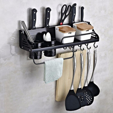 Una versione da 50 cm, 2 tazze, 8 ganci, portaoggetti multifunzionale da parete per portacondimenti da cucina, A Version 50cm 2 Cup