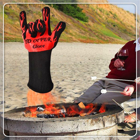 Guanti da barbecue per cottura al forno, résistants à toutes les températures élevées, en silicone portable, à 2 couches, résistants au feu, Taille: 28-33 cm