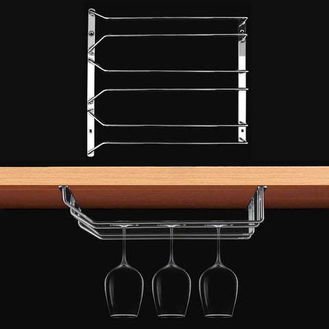 Portabicchiere da vino sospeso in acciaio inossidabile a tre file MICLAN, dimensioni: 34 * 32 * 27 cm, Size: 34*32*27cm