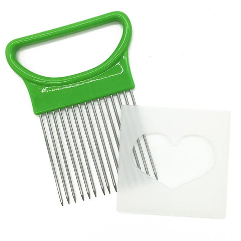 Utensili da cucina per aghi per carne con supporto per taglierina per cipolle in acciaio inossidabile, Green, Blue, White, Orange