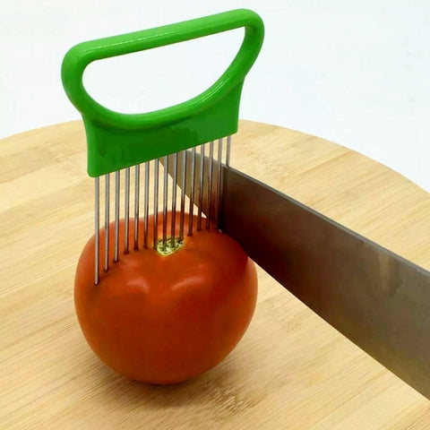 Utensili da cucina per aghi per carne con supporto per taglierina per cipolle in acciaio inossidabile, Green, Blue, White, Orange