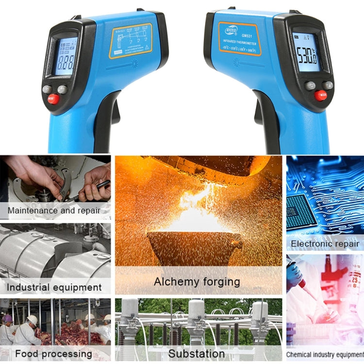 benetech-gm531-termometro-portatile-da-cucina-termometro-digitale-a-infrarossi-campo-di-misura-50-530-c-gm531 - immagine 7