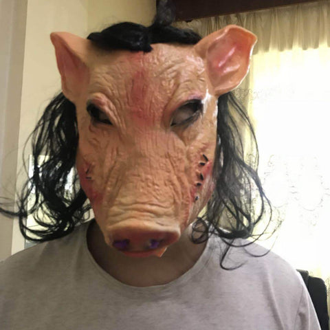 Maschera di Halloween Cappello en treillis avec testa di maiale Halloween Festival Party Fancy Pig Face Maschere in maschera con capelli, Pig Head