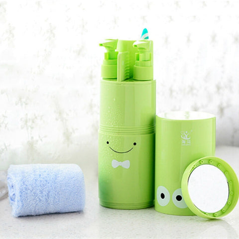 Créatif 7 en 1 portable pour gargarisme avec tasse de shampoing, bouteille secondaire, asciugamano, spazzolino da denti, pettine, specchio per il trucco, kit de lavage de voyage, ensemble pratique, 7 en 1