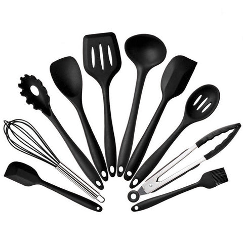 kn7050 Set di utensili da cucina in silicone 10 in 1, Nero, Verde, Blu, Rosso
