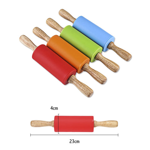 kn055 Bastoncino per gnocchi alimentari antiaderente con mattarello in silicone con manico in legno massello, lunghezza: 23 cm, consegna colore casuale, 23cm