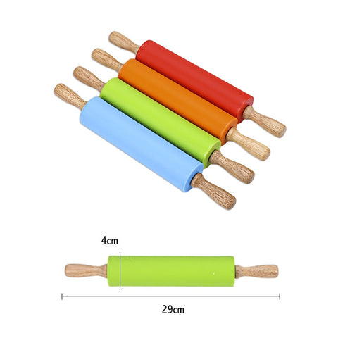 kn055 Bastoncino per gnocchi per alimenti antiaderente con mattarello in silicone con manico in legno massello, lunghezza: 29 cm, consegna colore casuale, 29cm