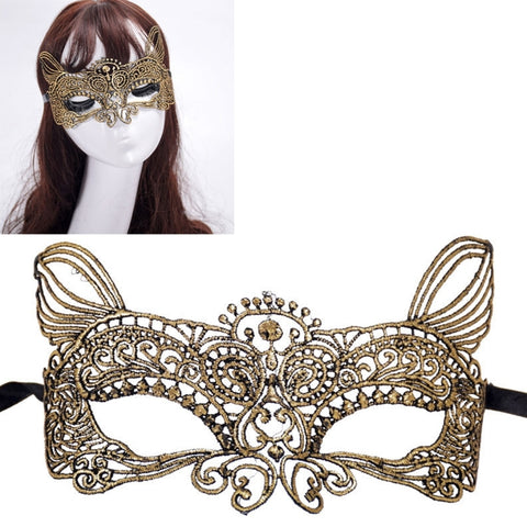 Maschera da re gatto in pizzo abbronzante da donna sexy da ballo in maschera di Halloween, Bronzing Cat King
