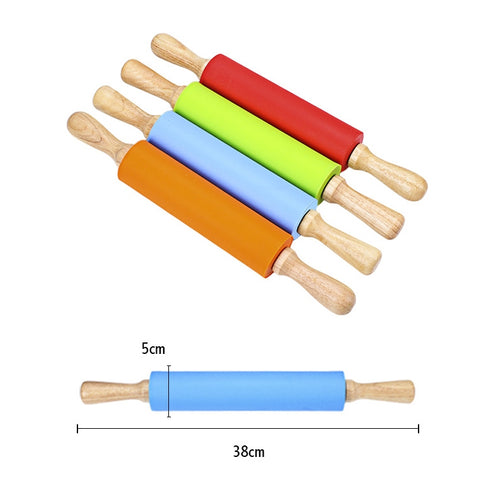 kn055 Bastoncino pour gnocchis pour aliments anti-adhérents avec mattarello en silicone avec manico en legno massello, longueur: 38 cm, couleur décontractée, 38 cm