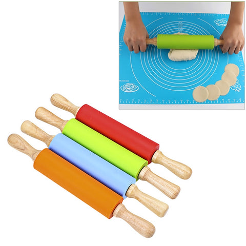 kn055 Bastoncino pour gnocchis pour aliments anti-adhérents avec mattarello en silicone avec manico en legno massello, longueur: 38 cm, couleur décontractée, 38 cm