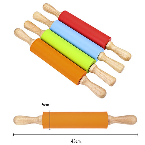 kn055 Bastoncino pour gnocchis alimentaires anti-adhérents avec mattarello en silicone avec manico en legno massello, longueur: 43 cm, couleur décontractée, 43 cm