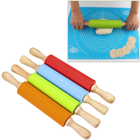 kn055 Bastoncino pour gnocchis alimentaires anti-adhérents avec mattarello en silicone avec manico en legno massello, longueur: 43 cm, couleur décontractée, 43 cm