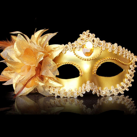 Maschera Veneziana da Principessa con Piume e Fiori per Feste di