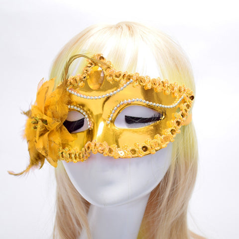 Masque de princesse vénézuélien avec plumes de fleurs latérales pour la fête d'Halloween, plume de fleur