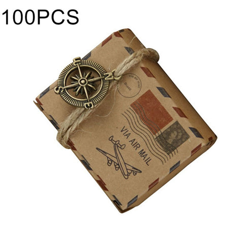 Scatola per zucchero con motivo postale in carta kraft retrò da matrimonio europeo da 100 pezzi, dimensioni: 6x3,5x4,5 cm, A forma di terra, A forma di compasso
