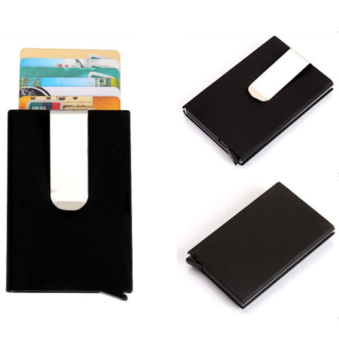 Portafoglio con fermasoldi porta carte di credito en tinta unita antimagnetico satinato, dimensions: 10 * 6,6 cm, Noir, Café, Bleu, Rouge, Jaune