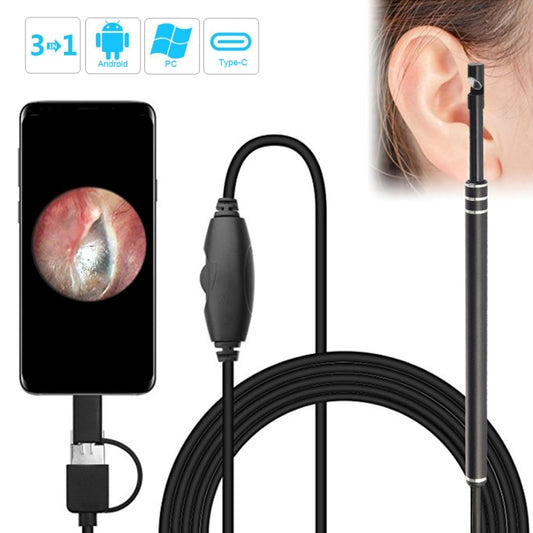 Endoscopio Auricolare 3 in 1 USB HD 0,3 MP per Android, PC e MacBook