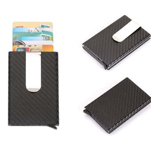 Porte-cartes de crédit avec fermasoldi en teinte unitaire antimagnétique en fibre de carbone, dimensions: 10 * 6,6 cm
