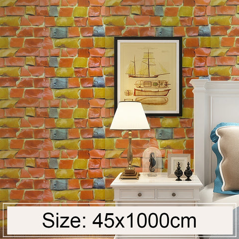 Pietra colorata Creativo 3D Pietra Decorazione di mattoni Carta da parati Adesivi Camera da letto Soggiorno Parete Carta da parati impermeabile Rotolo, Dimensioni: 45 x 1000 cm, Colored stone