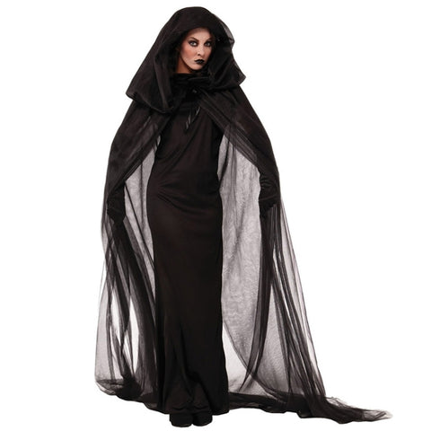 Costume di Halloween Notte Anima errante Abito da fantasma Abito da strega Discoteca Servizio rave party, Taglia:XL, Busto: 84-100 cm, Abiti longhi: 150 cm, Lunghezza mantello: 227 cm, Taille: XL Adulte
