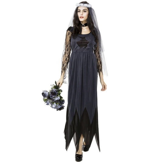 costume-di-halloween-donna-abito-in-chiffon-di-pizzo-nero-abito-da-sposa-fantasma-uniformi-di-gioco-cosplay-taglia-m-busto-76-cm-giro-vita-70-cm-abiti-lunghi-141-cm-size-m-adult - immagine 1