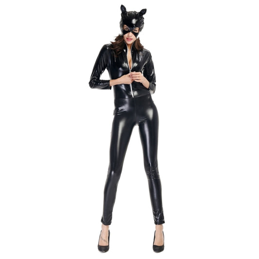 costume-di-halloween-in-pelle-verniciata-cat-girl-neutro-abbigliamento-da-motociclista-sexy-performance-sul-palco-abbigliamento-cosplay-taglia-m-busto-80-85-cm-giro-vita-66-72-cm-vestiti-lunghi-138-cm-size-m-adult - immagine 1