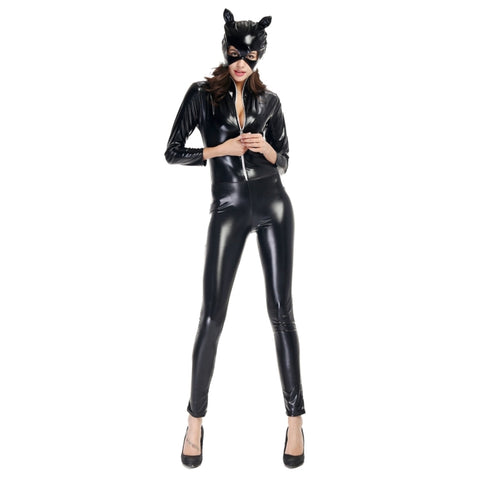 Costume di Halloween Ragazza gatto in pelle verniciata Abbigliamento motociclistico sexy neutro Abbigliamento cosplay per spettacoli teatrali, Taglia:L, Busto: 85-90 cm, Giro vita: 72-76 cm, Vestiti longhi: 140 cm, Taille: L Adulte