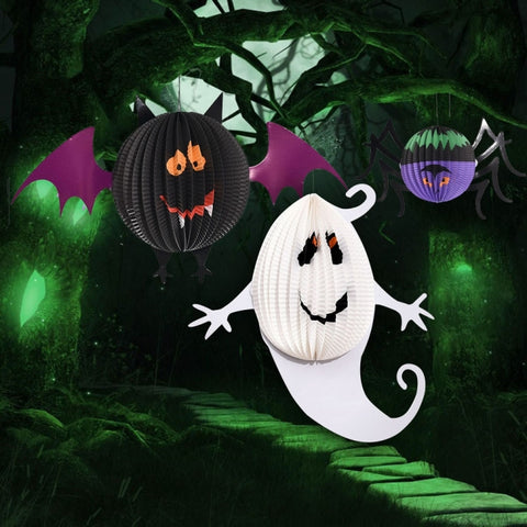 3 pezzi/set creativi divertenti fantasmi di Halloween pipistrelli ciondolo ragno decorazione di carta e oggetti di scena horror, Ghost + bat + spider - Novalix Store