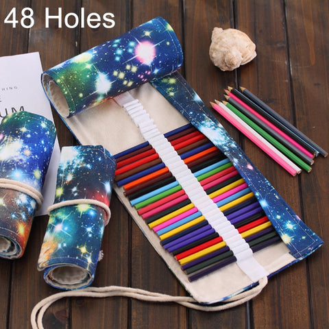 Astuccio per penne con stampa Cosmic Galaxy da 48 slot, astuccio per matite in tela, astuccio arrotolabile per cancelleria, 48 Slots