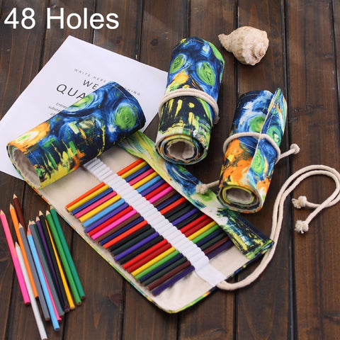 48 slot Van Gogh Pittura a olio Stampa Borsa per penne Tela Matita Avvolgimento Tenda Astuccio arrotolabile Astuccio per cancelleria, 48 Slots - Novalix Store