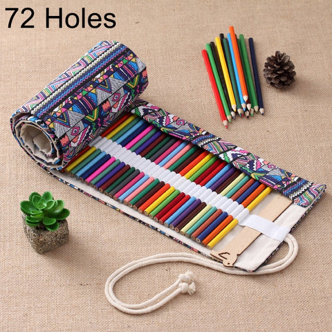 Astuccio per penne con stampa etnica da 72 slot, astuccio per matite in tela, astuccio arrotolabile per cancelleria, 72 Slots