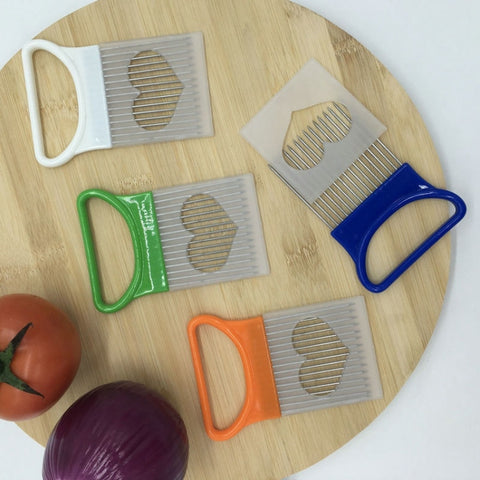 Ustensiles de cuisine pour la viande avec support pour taglierina pour cipolle en acciaio inossidabile, Blanc (1PC), Bleu (1PC), Vert (1PC), Orange (1PC)