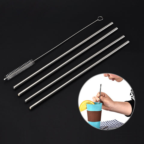 Set di 4 cannucce riutilizzabili in acciaio inox con kit di pulizia