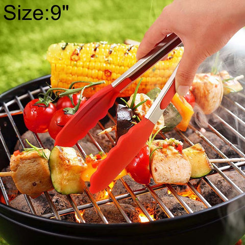 Utensili da cucina per pinze per barbecue per pane, barbecue, in silicone antiscivolo da 9 pollici, 9 inch Black, 9 inch Red