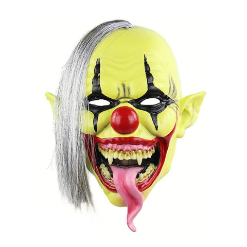 Maschera spaventata da clown con viso verde in treillis, festa di Halloween, con capelli, Green Face Clown