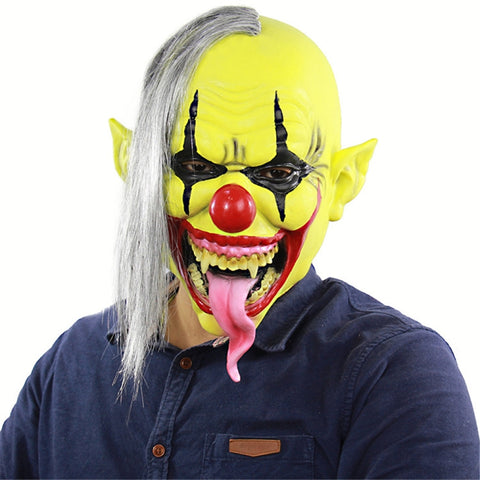Maschera spaventata da clown con viso verde in treillis, festa di Halloween, con capelli, Green Face Clown