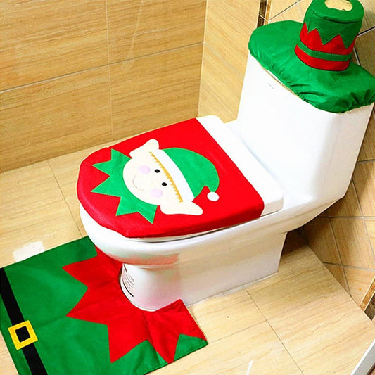 Set da bagno Natale: Copriwater e Tappeto Happy Santa Elf
