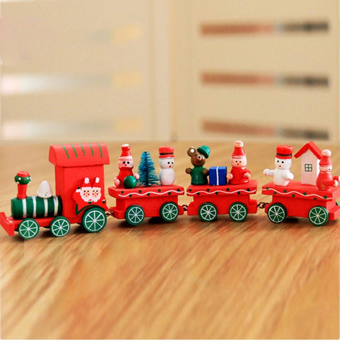 Decorazione della tavola da pranzo di Natale, treni in legno Bambini Asilo Decorazione natalizia Ornamenti Regali, Verde, Rosso