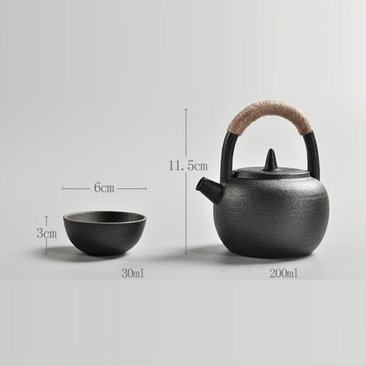 Set di tazze da tè teiera con manico ad anello in ceramica da viaggio portatile, (Black), (White)