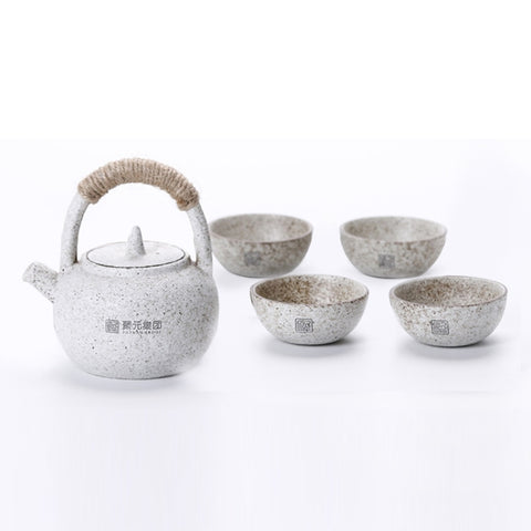 Set di tazze da tè con manico e anello in ceramica da viaggio portatile, (Nero), (Bianco)
