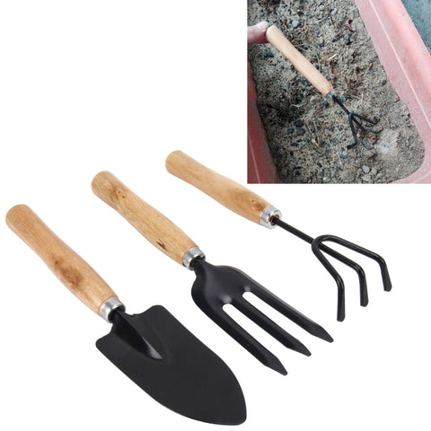Rastrello Pala Cazzuola de scavo 3 in 1 Manico in legno Testa in metallo Mini Attrezzo per piante da giardino Attrezzo da giardinaggio Attrezzi per fiori da giardino Attrezzi da giardino Set combinato, Plant Tool 3
