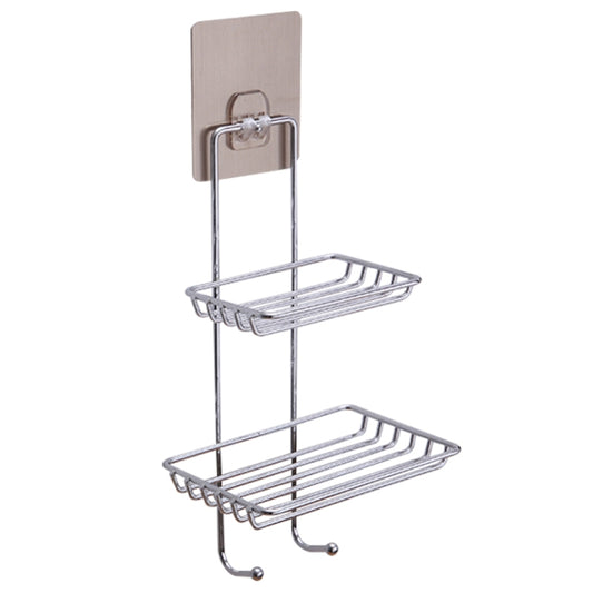 Portasapone creativo in acciaio inossidabile a doppio strato, adesivo magico antitraccia, portasapone da bagno, mensola per cintura, Double Layer Bathroom Shelf 1