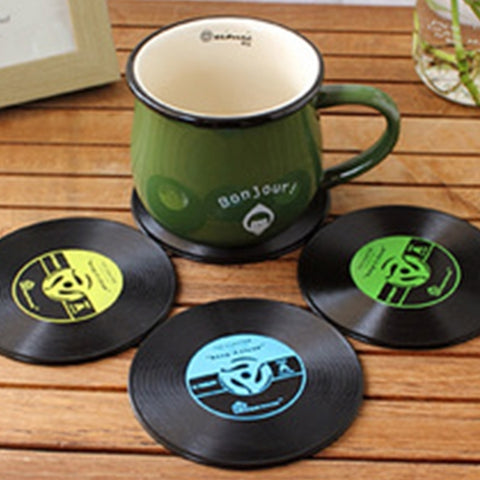 Sottobicchieri Retrò in Vinile Nero - Set di 4 per Tazze e Bevande,